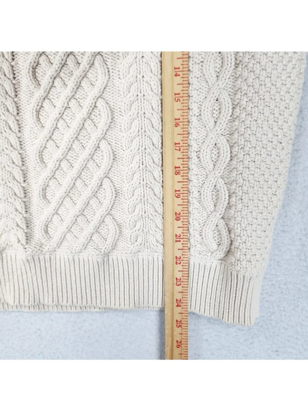 J Crew Sweater Mens Medium Cream Heritage Cotton Cable Knit Crew Neck Fisherman